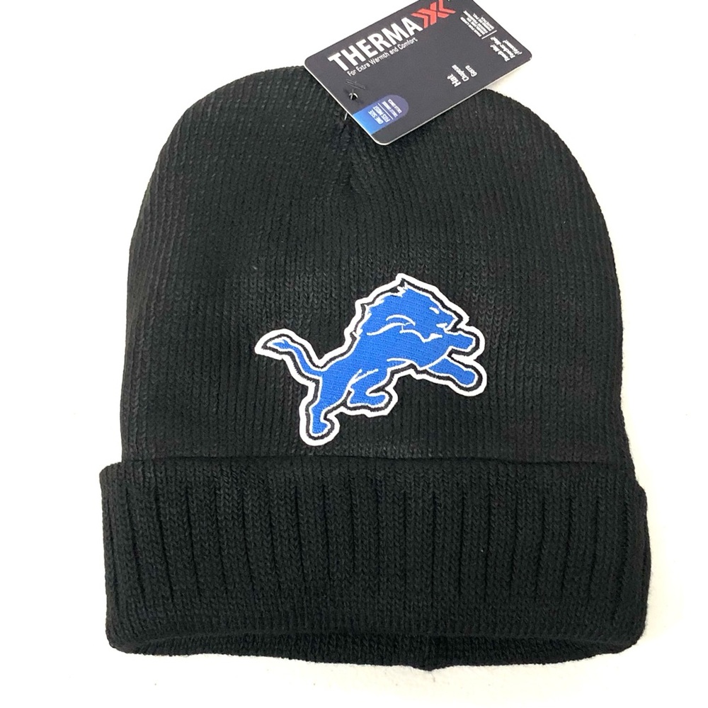 Detroit Lions Black Knit Beanie with Blue Logo